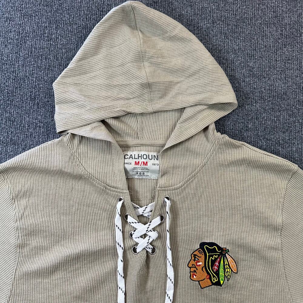 NHL Men's Chicago Blackhawks Waffle Knit Hoodie Skate Lace Drawstring Hockey M